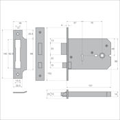 #02  6" (151mm) Imperial G3012 Deep Horizontal 3 Lever Mortice Lock for Door Knobs