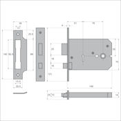 #04 6" (149mm) Deep Horizontal 3 Lever Mortice Lock for Door Knobs