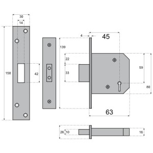 2 5 63mm Satin Stainless Medium Security Deadlock For Doors