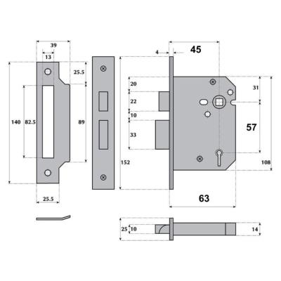 2 5 63mm Satin Brass Mortice Lock For Lever Door Handles Imperial G3000